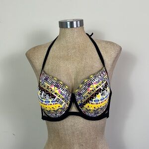 Piha Bikini Top Bra Geometric Pattern Sz 38 C/D Adjustable Stretch Multicolored